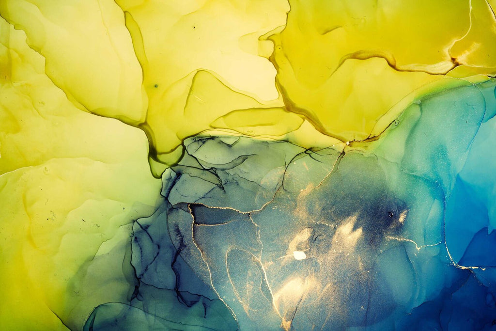 Yellow and Green Ink Wallpaper : Alcohol Ink Abstract Mural - flat design