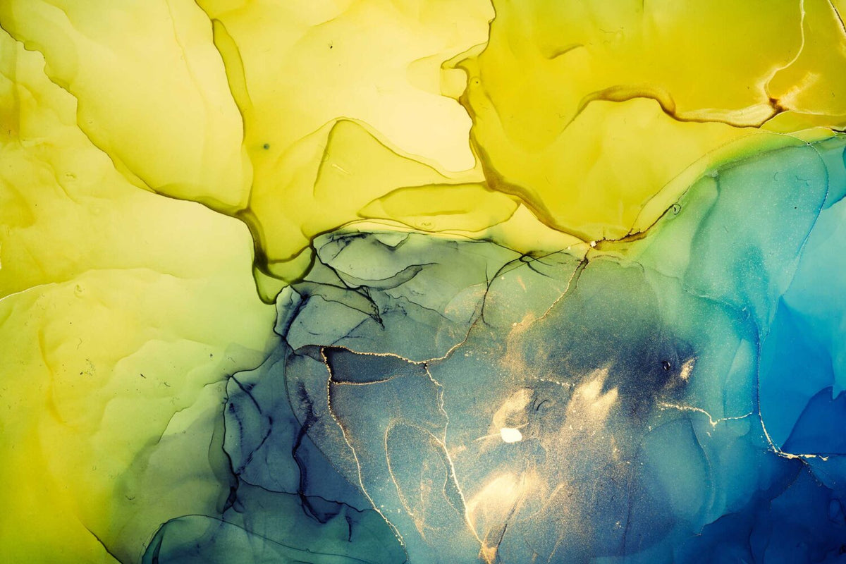 Yellow and Green Ink Wallpaper : Alcohol Ink Abstract Mural - flat design