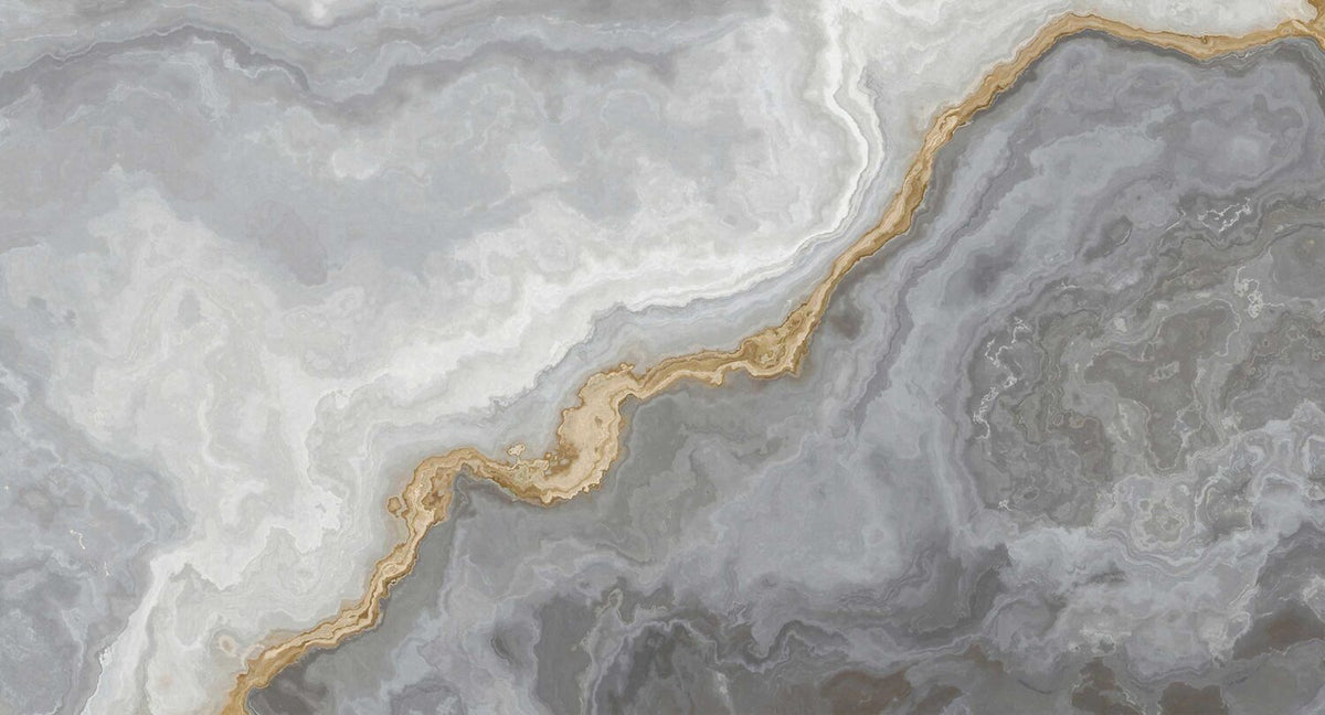 Grey Onyx Wallpaper : White and Gold Stone Layers Mural - View 2