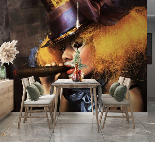 Cigar Clown Woman Wallpaper : Pop Art Portrait Mural