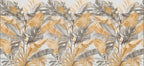 Mustard and Grey Palm Leaf Wallpaper : Tropical Foliage Pattern Mural - flat design