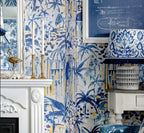 Blue Watercolor Palm Wallpaper : Mediterranean Villa Garden Mural