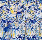 Blue Watercolor Palm Wallpaper : Mediterranean Villa Garden Mural - flat design