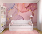 Pink Lilac Marble Wallpaper : Gold Edge Ink Mural - View 2