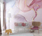Pink Lilac Marble Wallpaper : Gold Edge Ink Mural - View 4