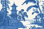 Blue Toile Palm Wallpaper : Pagoda Tropical Mural - View 2