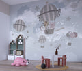 Animal Balloon Ride Wallpaper : Grey Clouds Nursery Mural