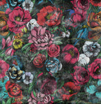 Red Rose Grunge Wallpaper : Dark Woodcut Floral Mural - View 2