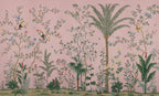 Blush Chinoiserie Garden Wallpaper : Blossom Trees and Birds Mural - flat design