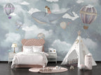 Flying Whale Wallpaper : Hot Air Balloons and Clouds Nursery Mural