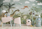 Dinosaur Jungle Wallpaper : Friendly Dinosaurs and Ferns Kids Mural - View 2