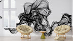 Black Line Swirl Wallpaper : Abstract Ink Wave Pattern Mural - View 2