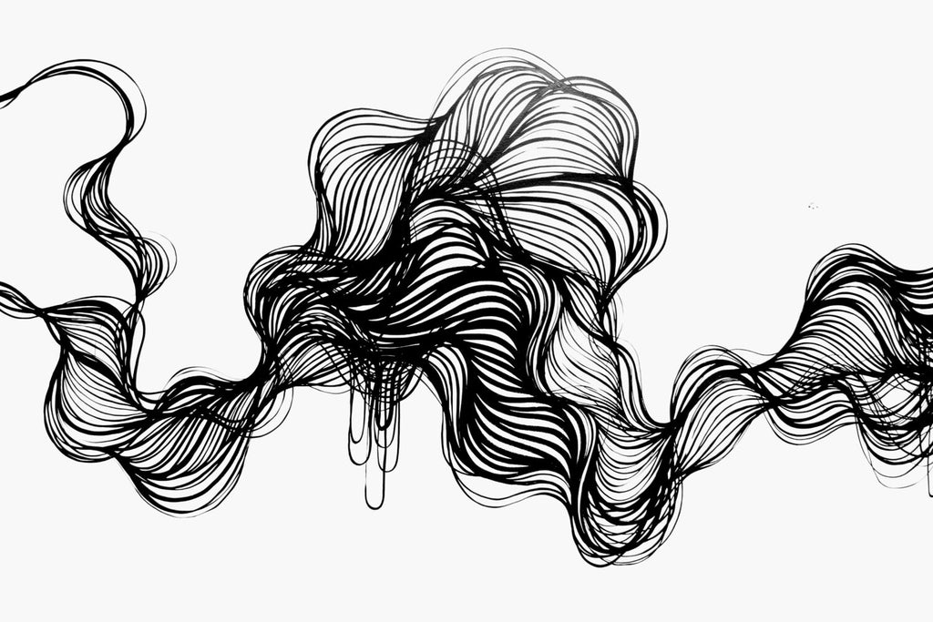 Black Line Swirl Wallpaper : Abstract Ink Wave Pattern Mural - flat design