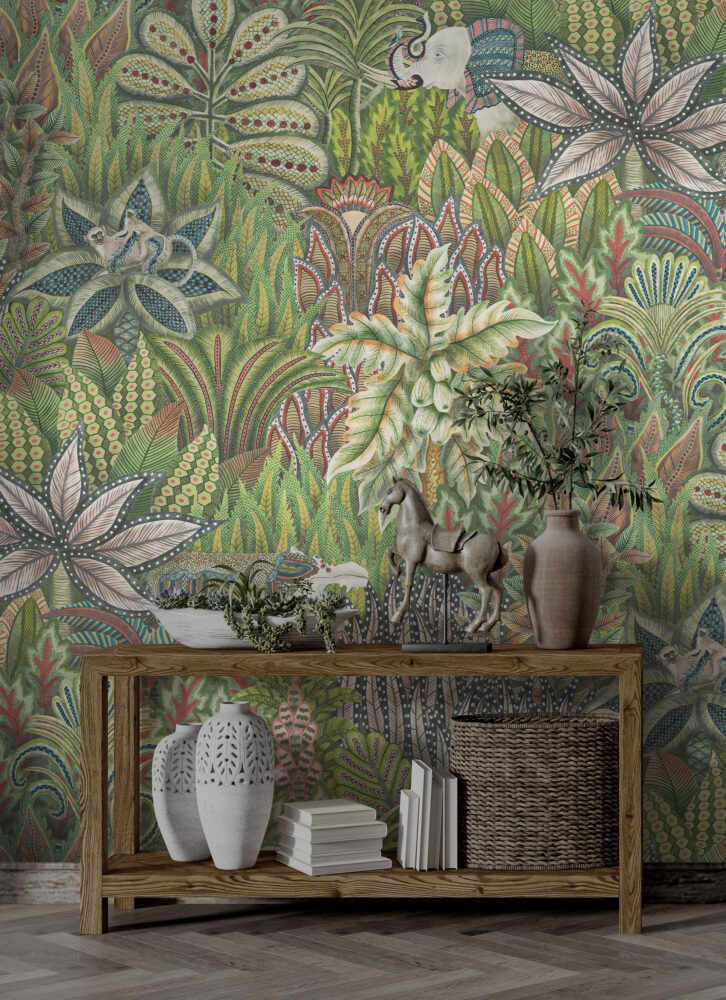 Green Jungle Plant Wallpaper : Dense Tropical Foliage Pattern Mural - View 4