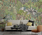 Green Jungle Plant Wallpaper : Dense Tropical Foliage Pattern Mural - View 5