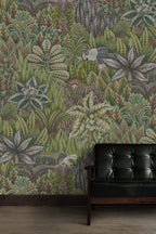 Green Jungle Plant Wallpaper : Dense Tropical Foliage Pattern Mural - View 2