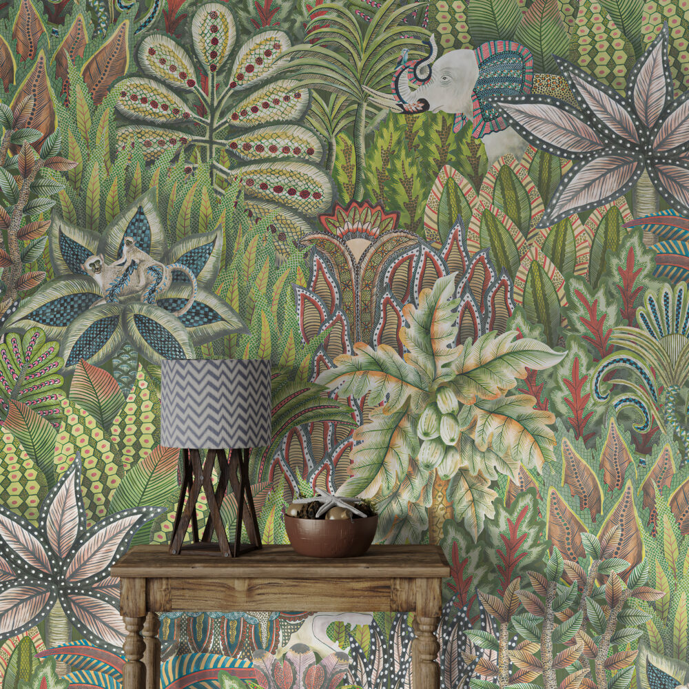 Green Jungle Plant Wallpaper : Dense Tropical Foliage Pattern Mural