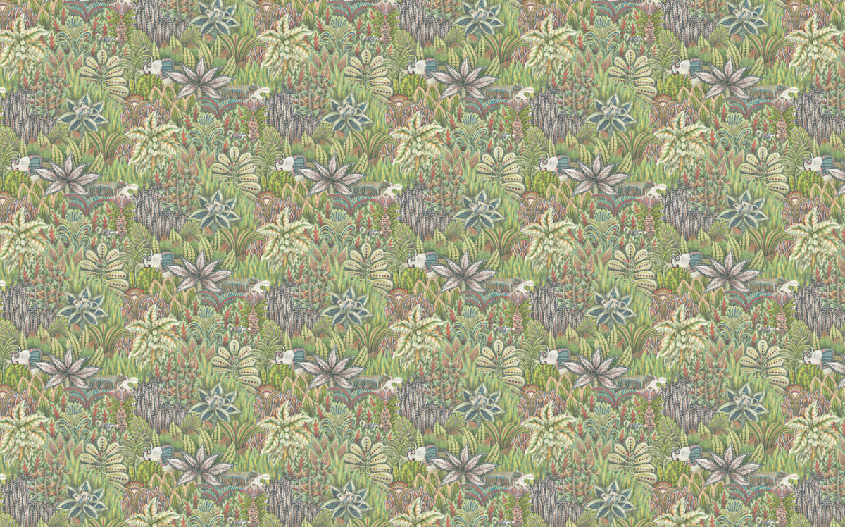 Green Jungle Plant Wallpaper : Dense Tropical Foliage Pattern Mural - flat design