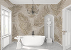 Beige Feather Wallpaper : Soft Golden Plumes Mural - View 2
