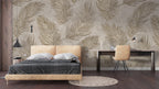 Beige Feather Wallpaper : Soft Golden Plumes Mural - View 4