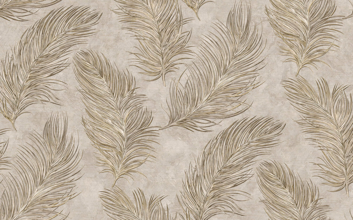 Beige Feather Wallpaper : Soft Golden Plumes Mural - flat design