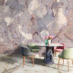 Geometric Marble Wallpaper : Mauve Stone with Hexagons Mural - View 2