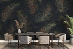 Colorful Feather Wallpaper : Gradient Plumes on Charcoal Mural - View 2