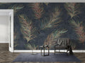 Colorful Feather Wallpaper : Gradient Plumes on Charcoal Mural