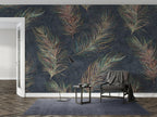 Colorful Feather Wallpaper : Gradient Plumes on Charcoal Mural