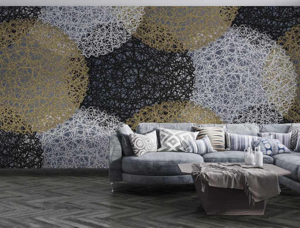 Lace Web Wallpaper : Abstract Gold and Silver Circles Mural - View 2