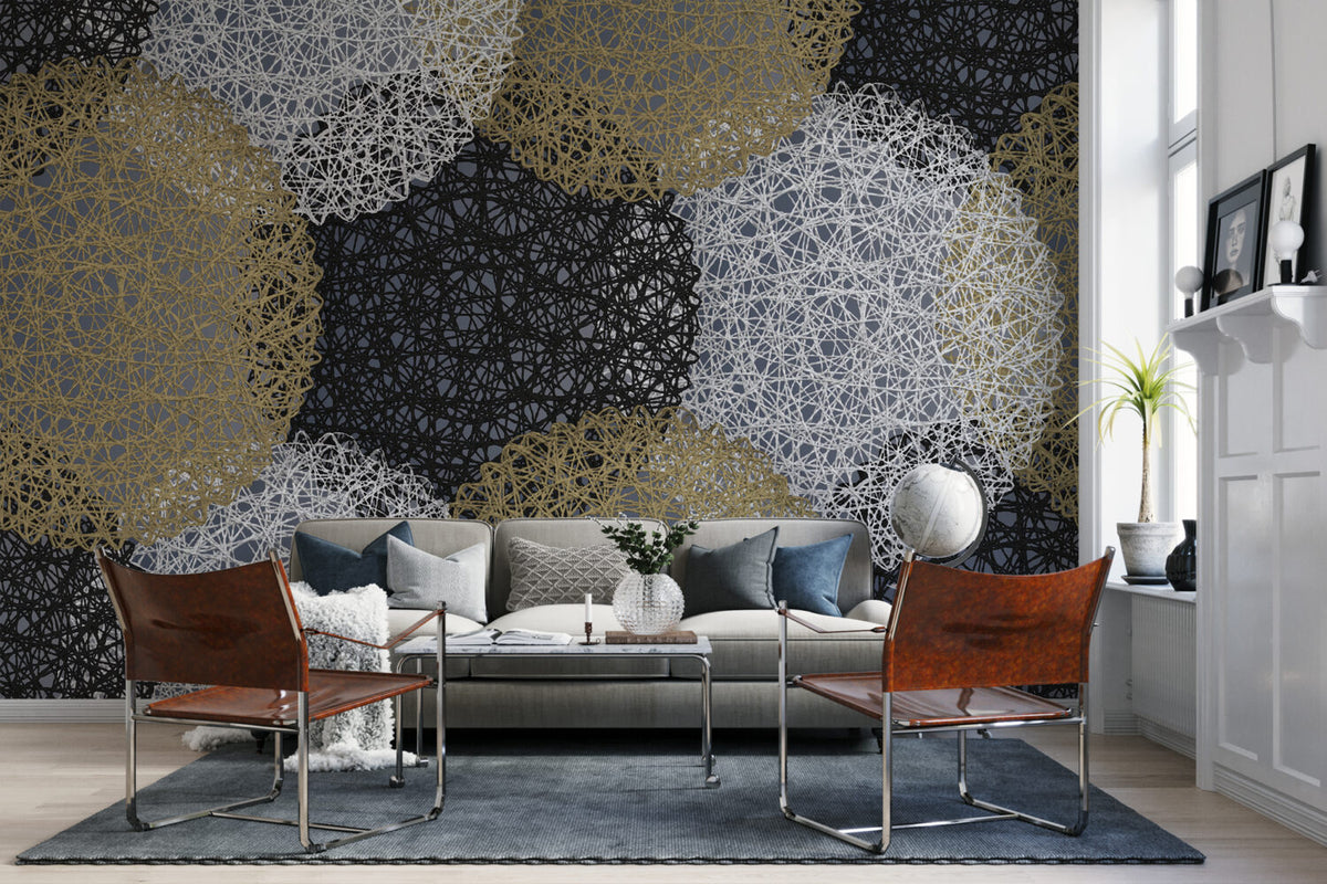 Lace Web Wallpaper : Abstract Gold and Silver Circles Mural - View 4