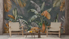 Orange and Green Banana Tree Wallpaper : Tropical Leaves Mural - View 2