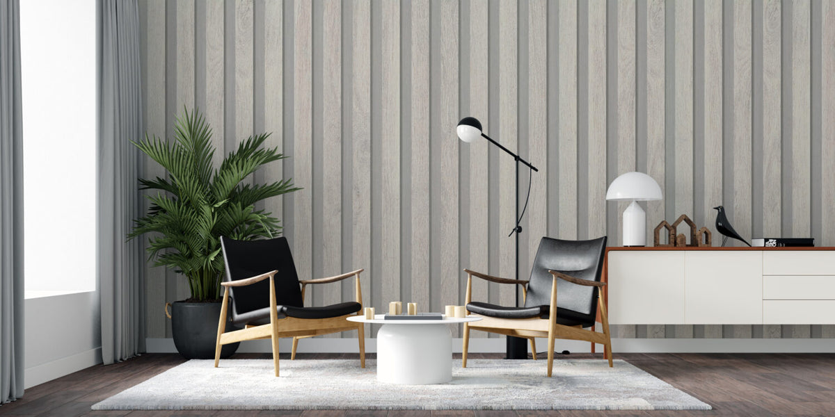 Wood Slat Wallpaper : White Wooden Panel Effect Mural - View 3