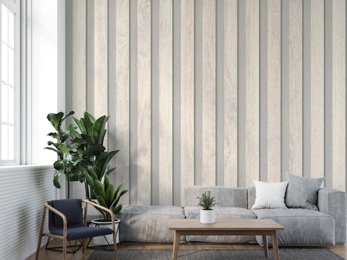 Wood Slat Wallpaper : White Wooden Panel Effect Mural - View 4