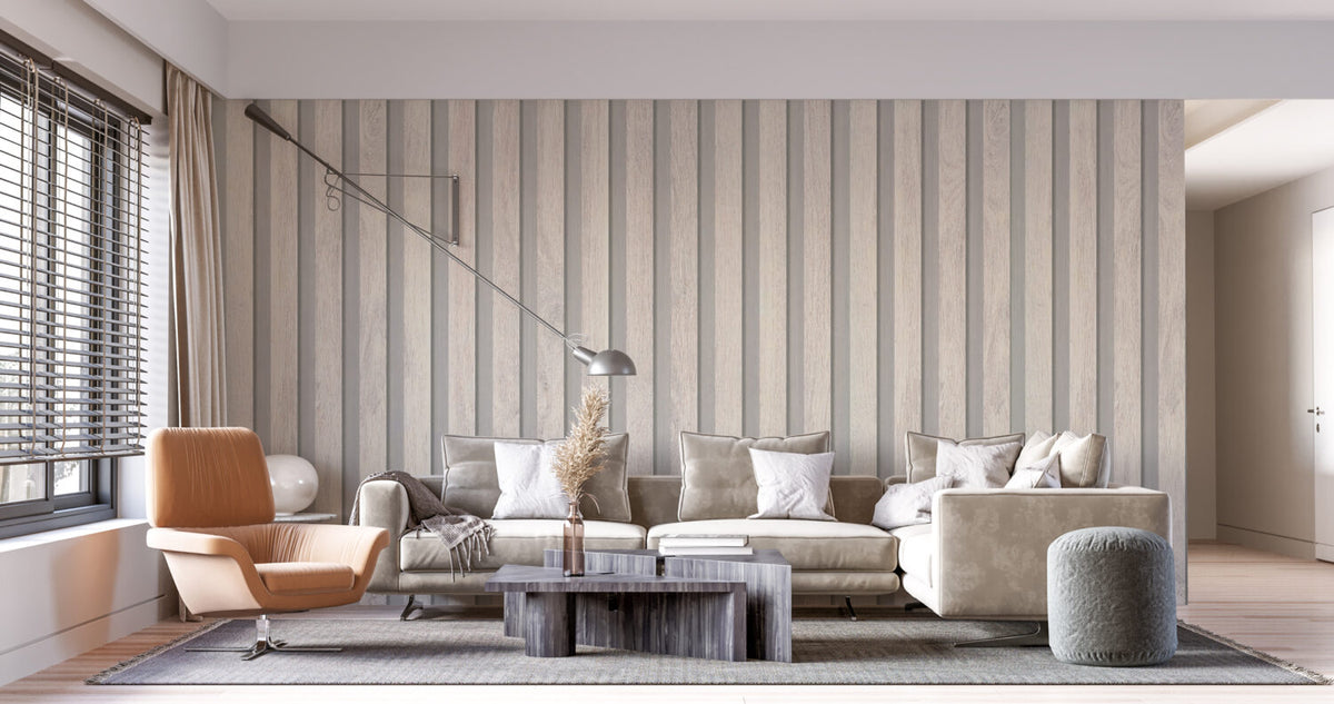 Wood Slat Wallpaper : White Wooden Panel Effect Mural