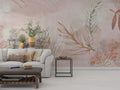 Blush Leaf Wallpaper : Soft Pink Botanical Line Art Mural