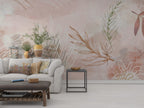 Blush Leaf Wallpaper : Soft Pink Botanical Line Art Mural