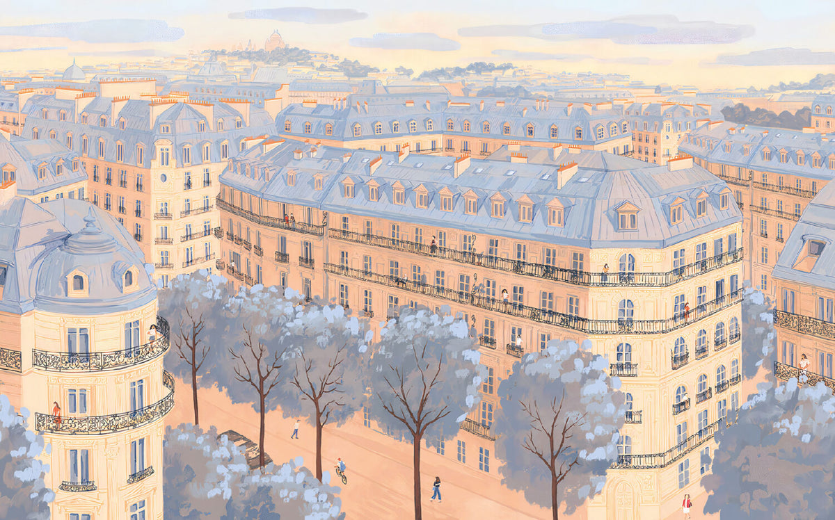 Paris Street Wallpaper : Pastel Haussmann Rooftops Mural - flat design