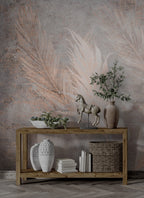 Blush Pampas Leaves Wallpaper : Distressed Beige Plaster Mural - View 4