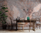 Blush Pampas Leaves Wallpaper : Distressed Beige Plaster Mural