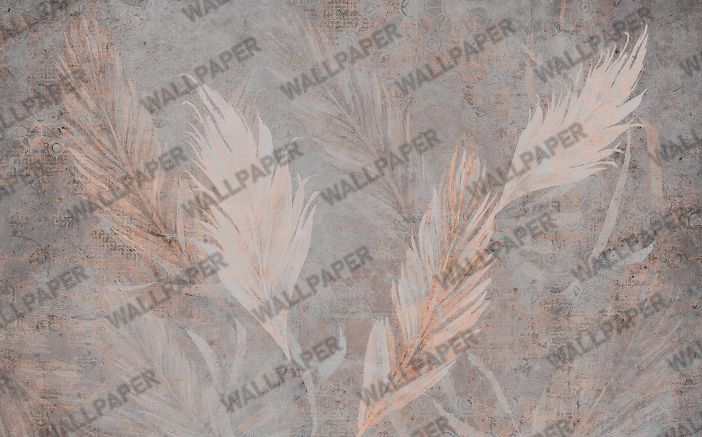 Blush Pampas Leaves Wallpaper : Distressed Beige Plaster Mural - View 2