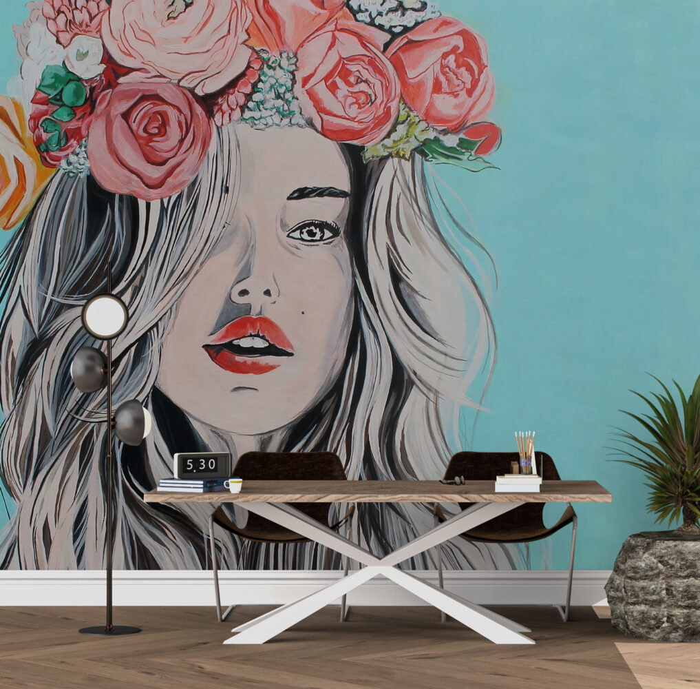 Flower Crown Girl Wallpaper : Pop Art Portrait Mural - View 2