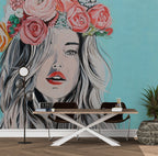 Flower Crown Girl Wallpaper : Pop Art Portrait Mural - View 2
