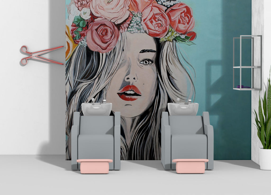 Flower Crown Girl Wallpaper : Pop Art Portrait Mural - View 3