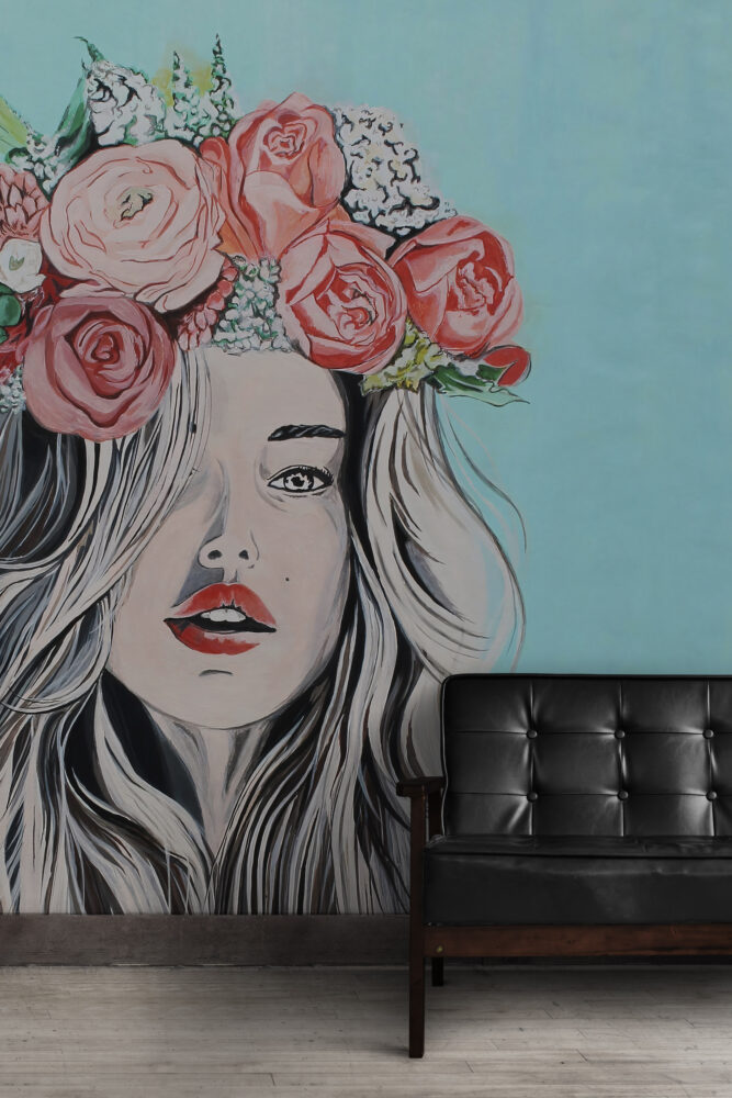 Flower Crown Girl Wallpaper : Pop Art Portrait Mural