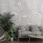 Grey Silhouette Face Wallpaper : Line Art Woman Portrait Mural - View 3