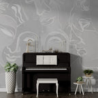 Grey Silhouette Face Wallpaper : Line Art Woman Portrait Mural - View 4