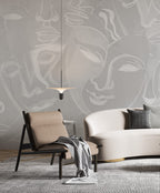 Grey Silhouette Face Wallpaper : Line Art Woman Portrait Mural - View 5