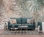 Orchid Shadow Leaves Wallpaper : Concrete Line Palm Mural - View 2