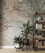 Orchid Shadow Leaves Wallpaper : Concrete Line Palm Mural - View 3